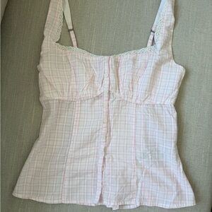 Hollister Light Pink Plaid Button-Up Tank
